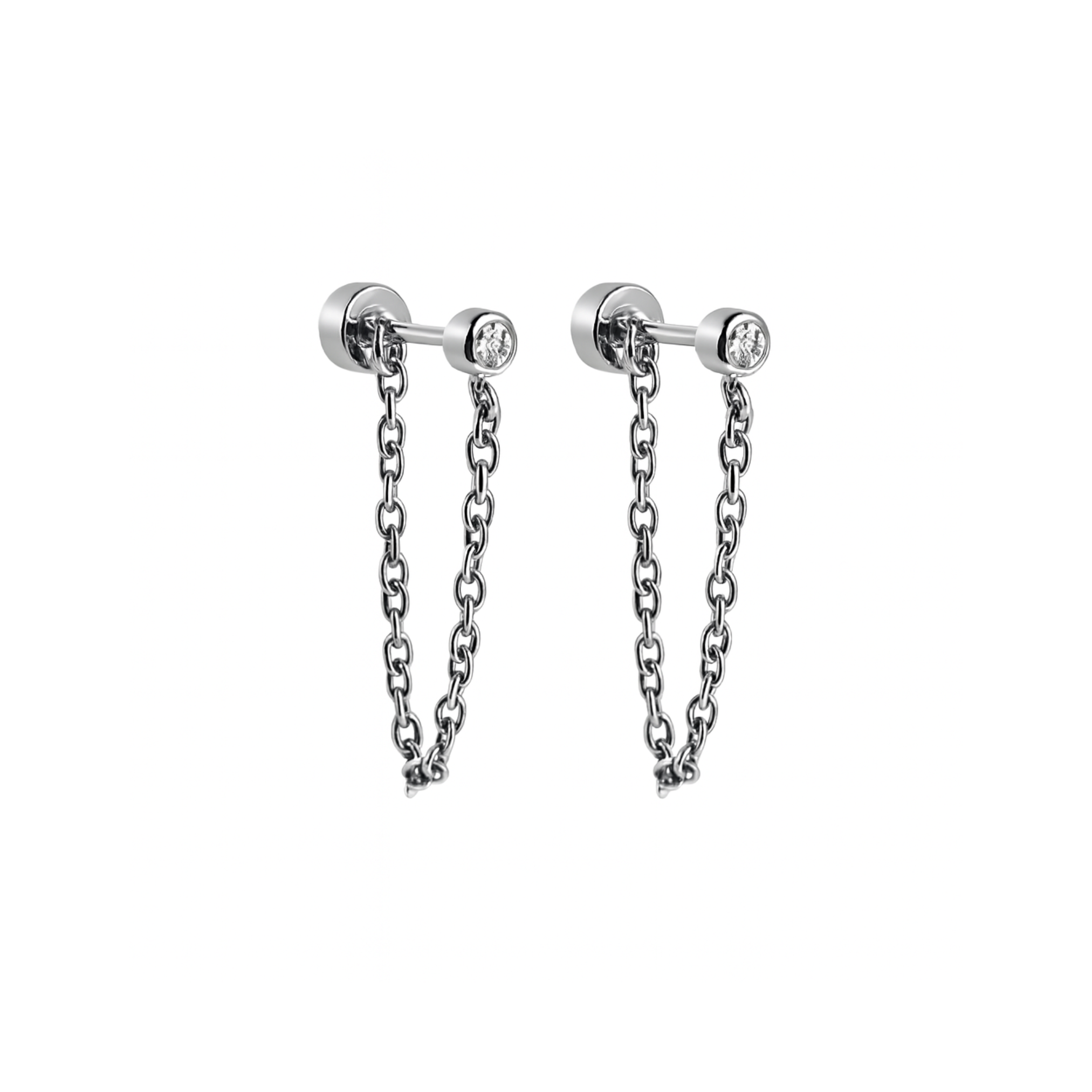 Chained 3mm framed diamond style studs - Silver