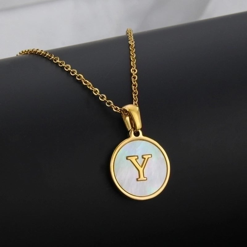 Minimalist Round Letter Titanium Steel Shell 18K Gold Plated Plating Necklace