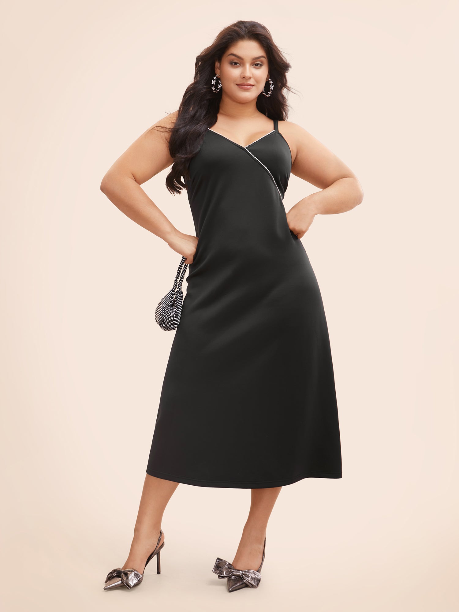 Rhinestone Detail Overlap Collar Cami Dress