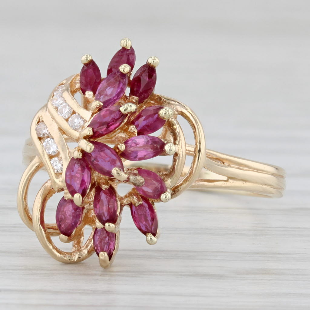 1.04ctw Ruby Diamond Cluster Ring 14k Yellow Gold Size 10
