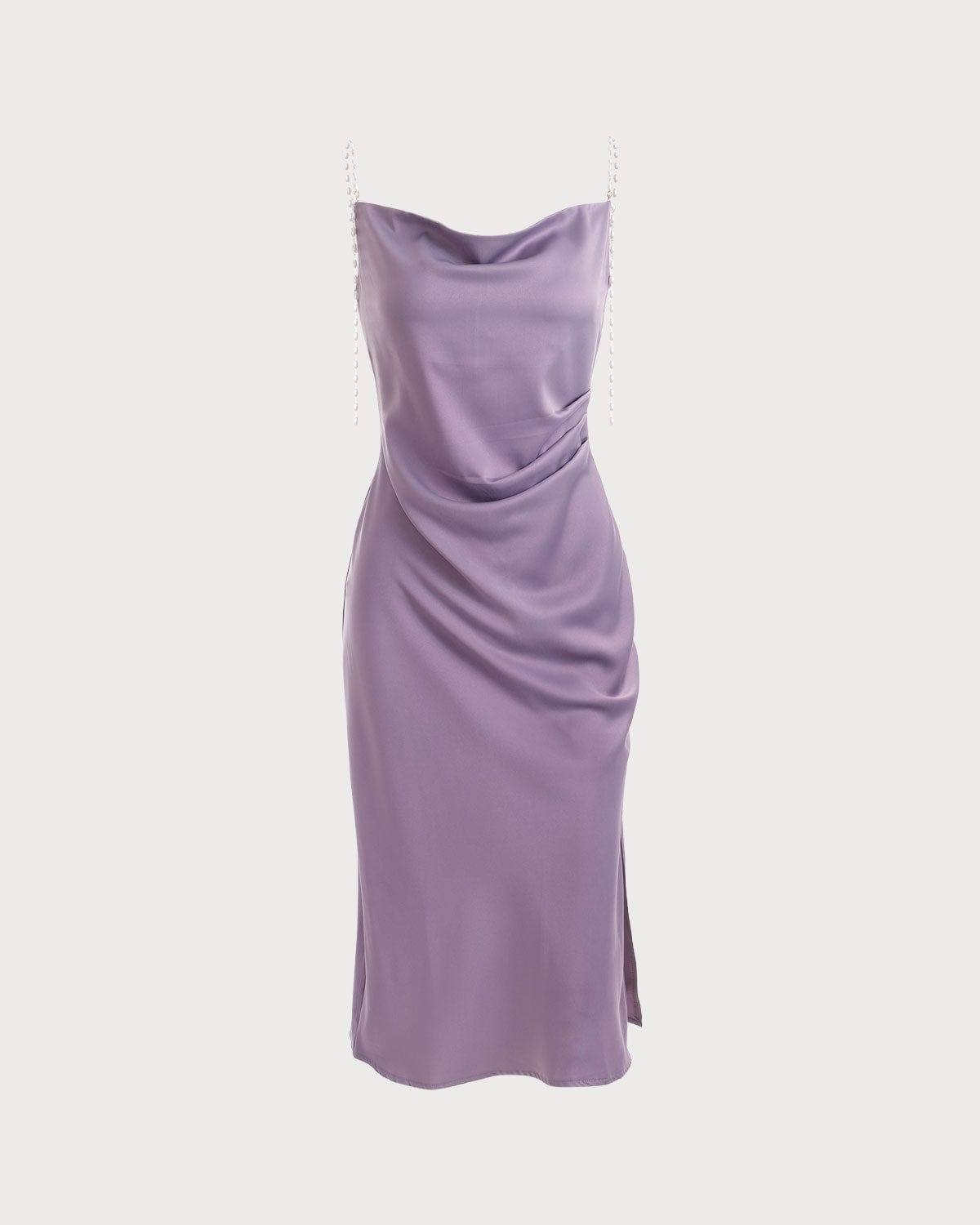 The Solid Cowl Neck Pearl Strap Midi Dress