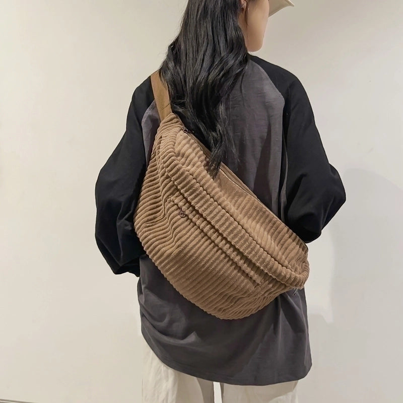 Women's Classic Style Solid Color Corduroy Waist Bags