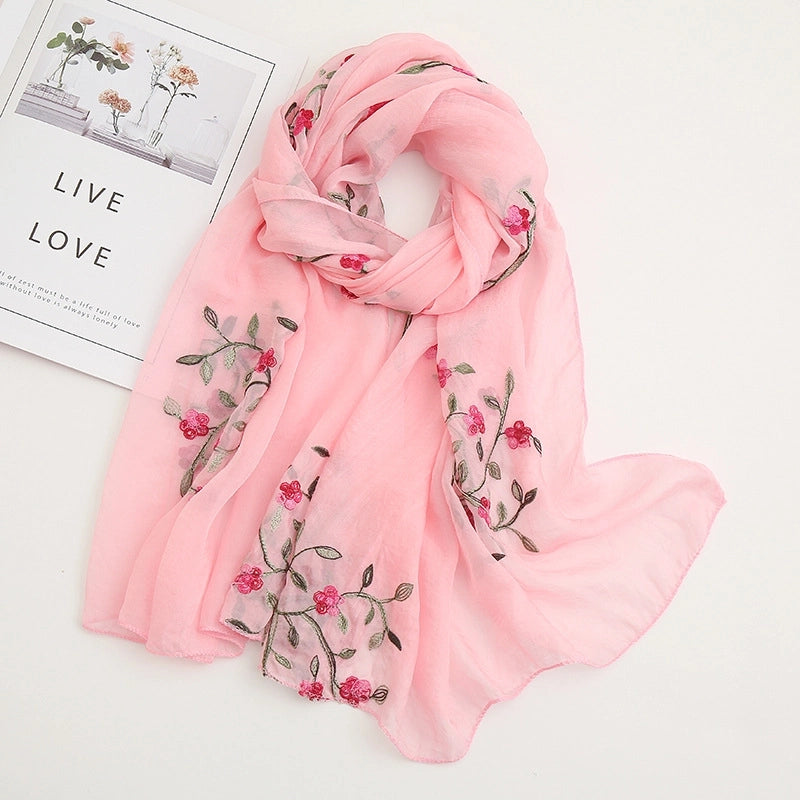 Fashion Flower Chiffon Embroidery Chiffon Scarves