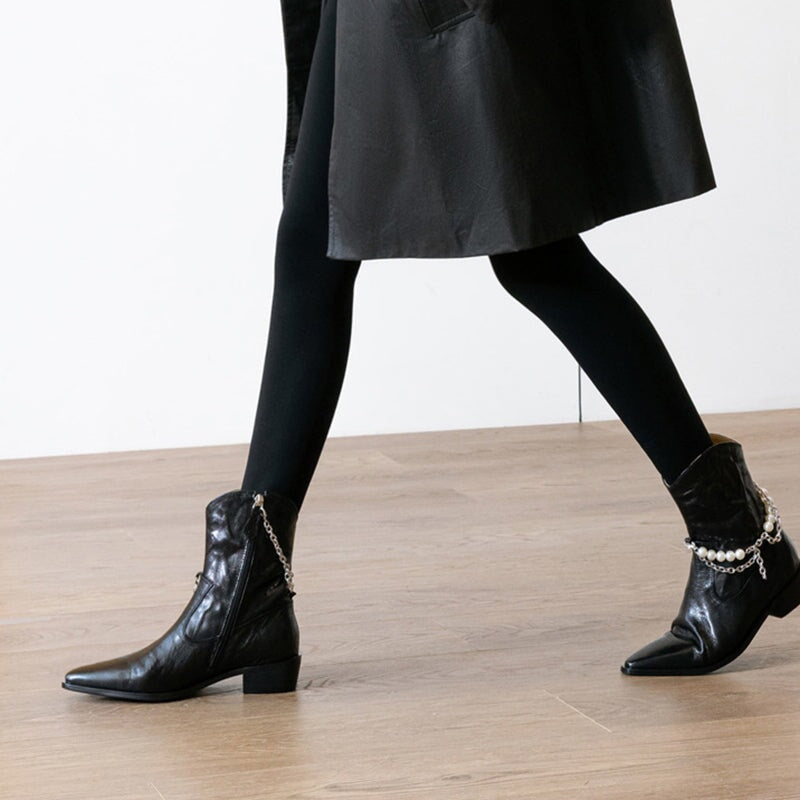 Sheepskin Leather Autumn/Winter Women's Point Toe Ankle Boots in Black/Brown