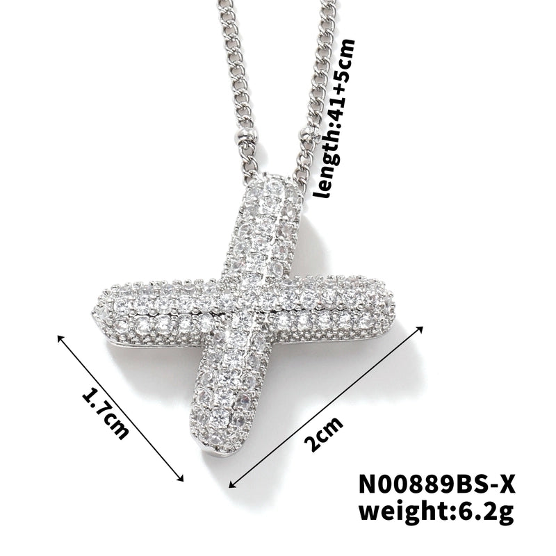 304 Stainless Steel Copper Rhodium Plated Three-dimensional Inlay Letter Zircon Pendant Necklace