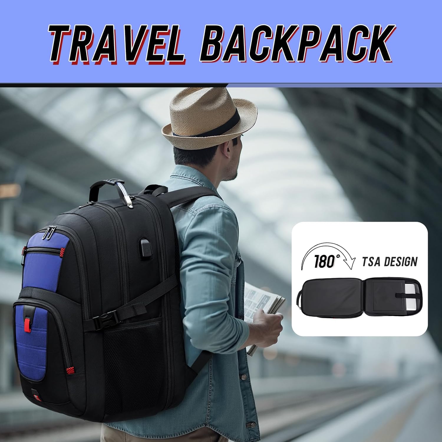 Z-MGKISS Travel Backpack, 50L Extra Large Travel Laptop backpack, Travel Backpack for Men Women with TSA Airline Approved Luggage Bussiness Backpack, Black