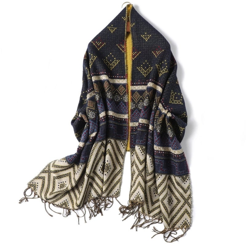 Fashion Diamond Plaid Shawl Scarf Women's Winter Warm Scarf Tassel Artificial Cashmere Scarf Double-Sided Color Matching