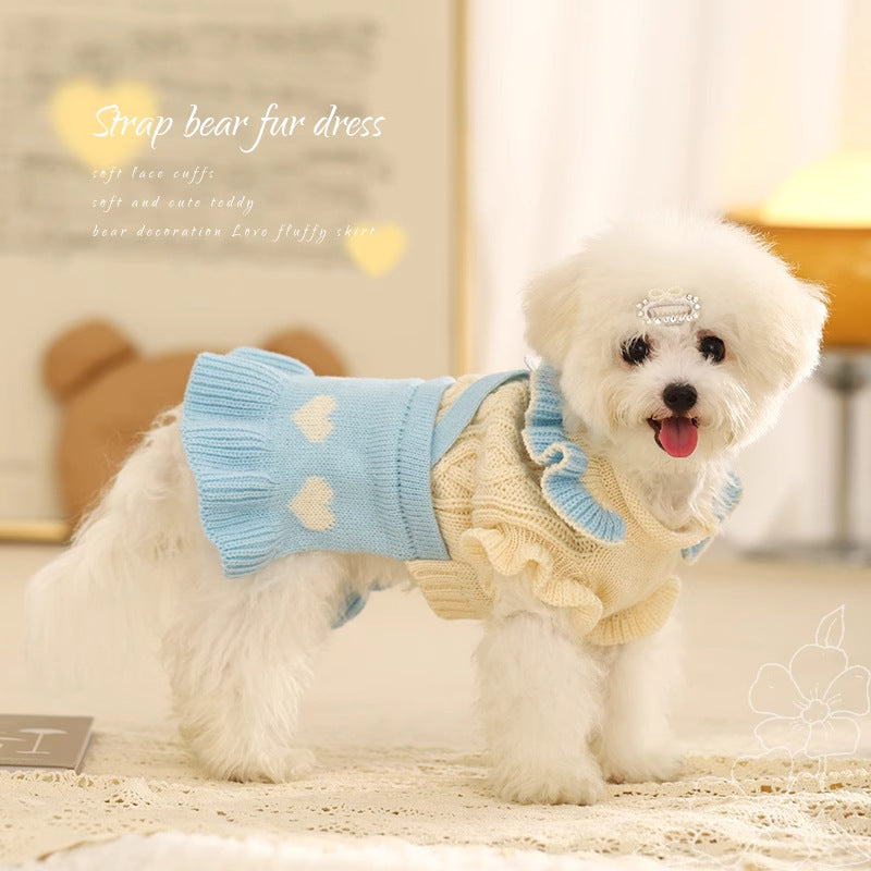 Ruffled Collar Knitted Dog Cat Sweater Dress