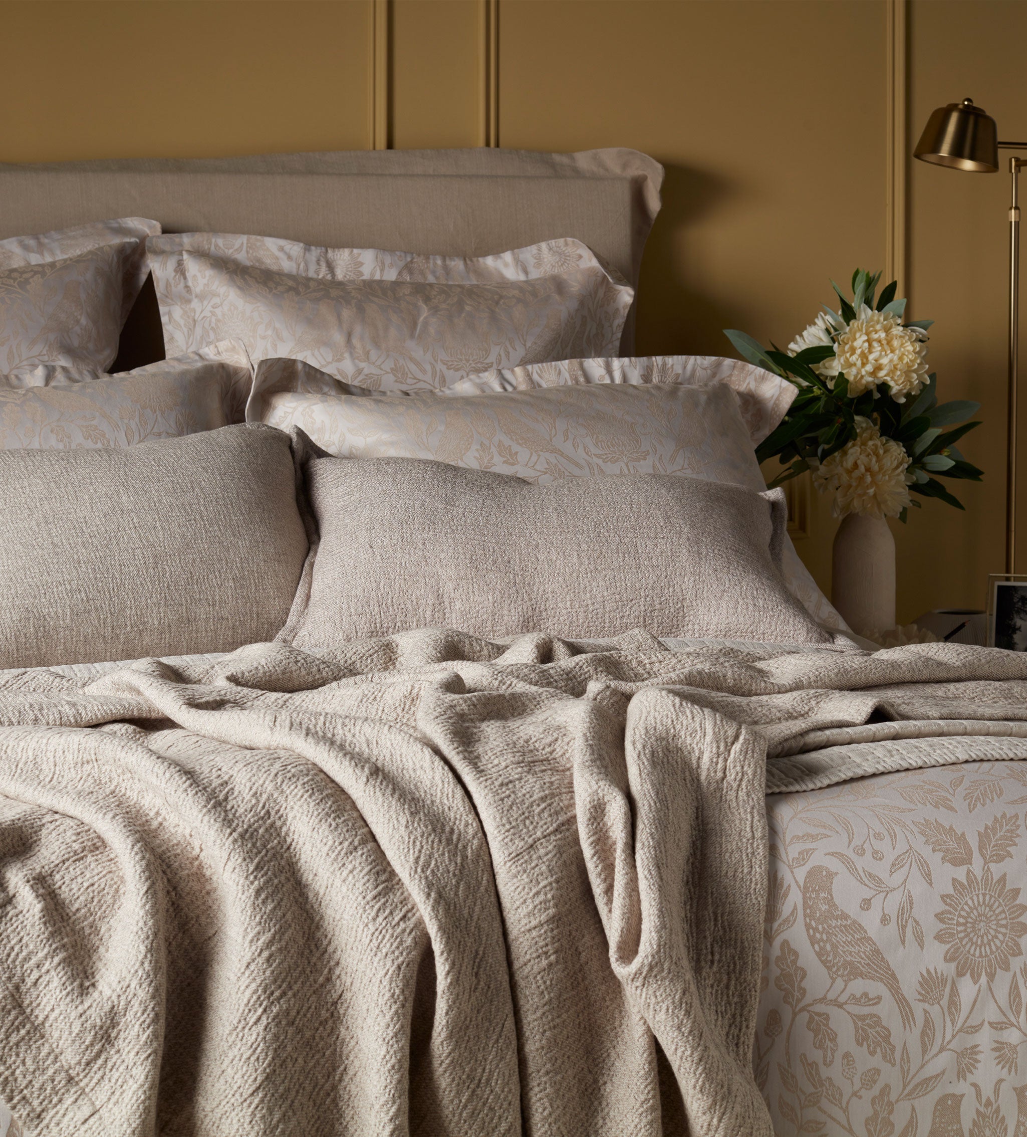 Natural Birdie Jacquard 100% Cotton Duvet Cover