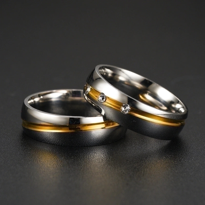 Titanium Steel Inlaid Zircon Geometric Gem Wedding Bands