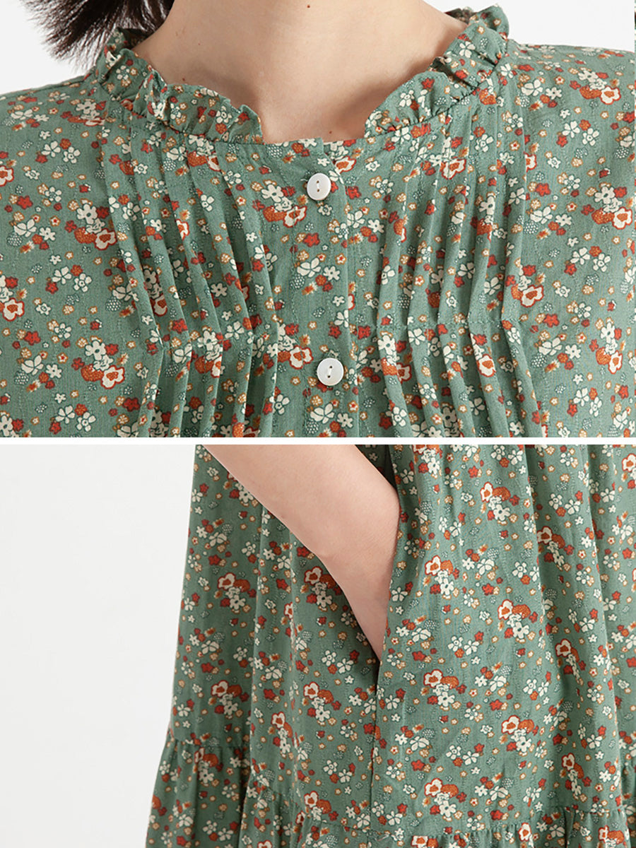 Plus Size Vintage Floral Women Summer Short Sleeve Dress