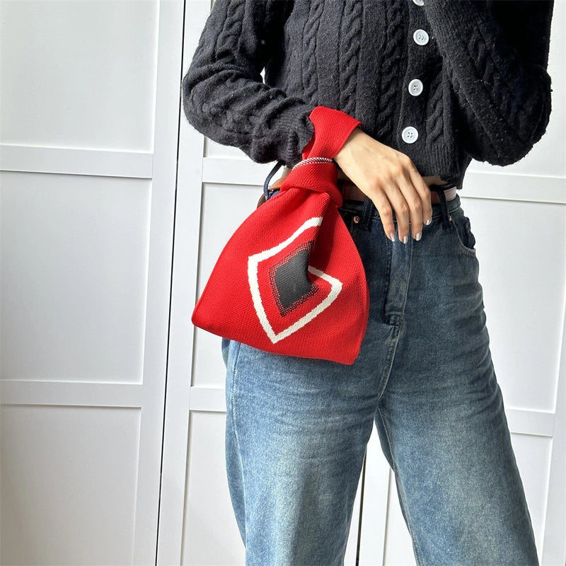 Women's Small Knit Printing Lattice Flower Elegant Classic Style Square Open Handbag