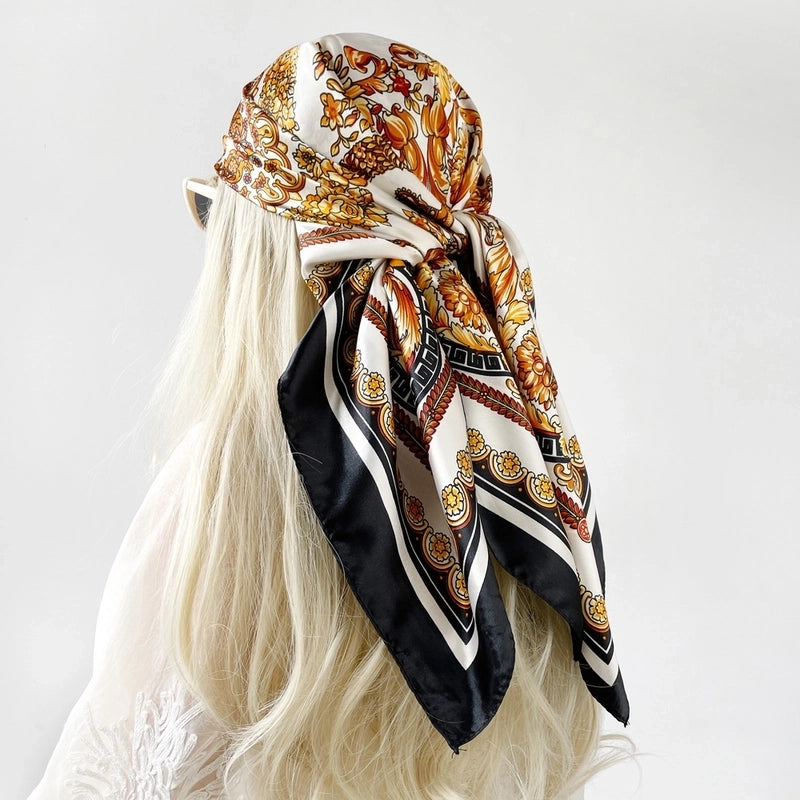 Women's Vintage Style Printing Satin Printing And Dyeing Dyeing Silk Scarf Kerchief Bandanas