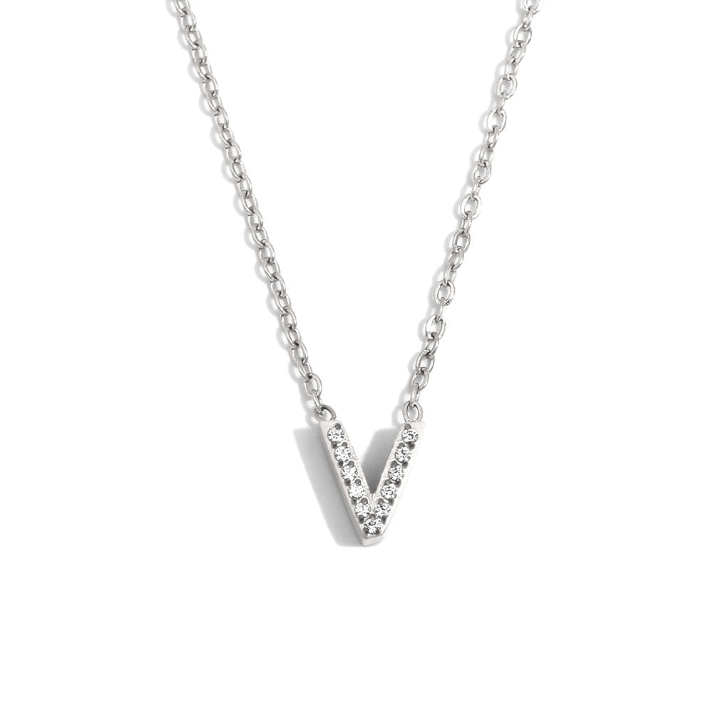 Fashionable And Simple 26 English Letter Pendant Stainless Steel Plated 18K Gold Diamond Small Letter Necklace For Women