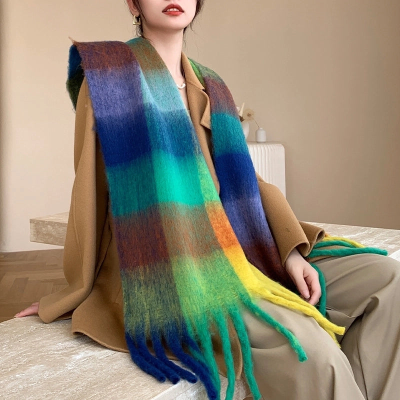 Popular Spring And Winter AC Scarf Warm Thickened Color Plaid Scarf Scarf Shawl Fashionable Western Style Outer Wear