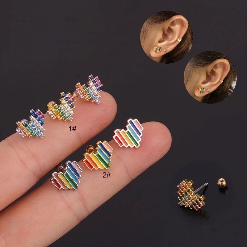 Ear Cartilage Rings & Studs Heart 316L Stainless Steel  Inlaid Zircon