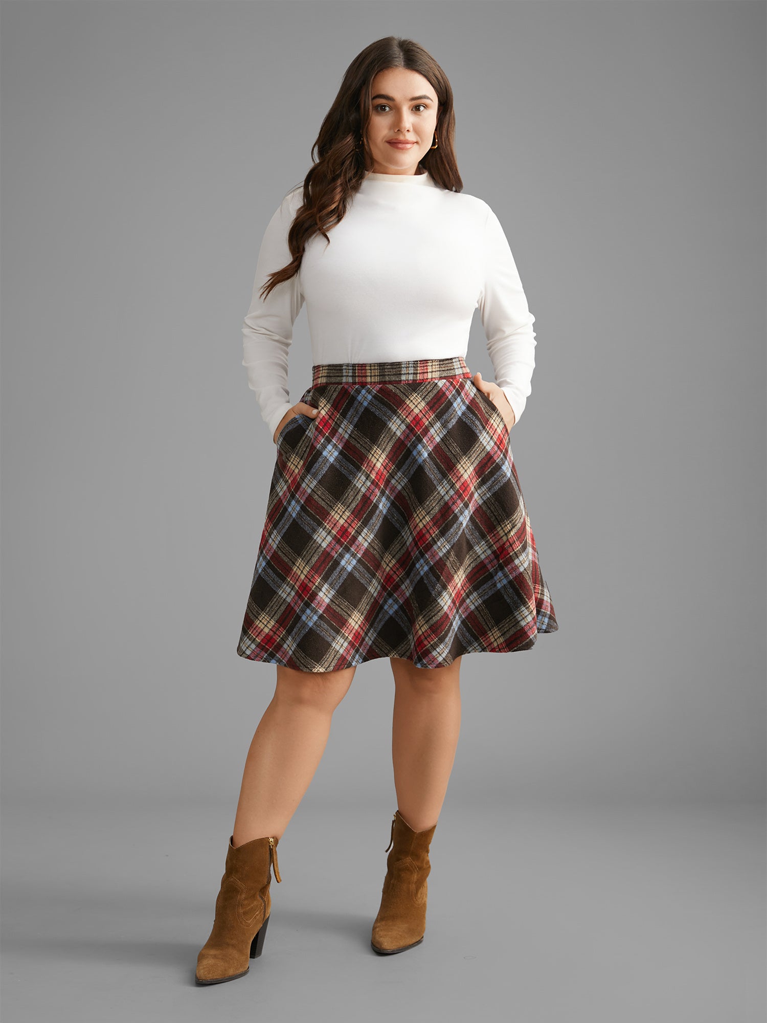 Plaid Pattern Elastic Waist A-line Mini Skirt