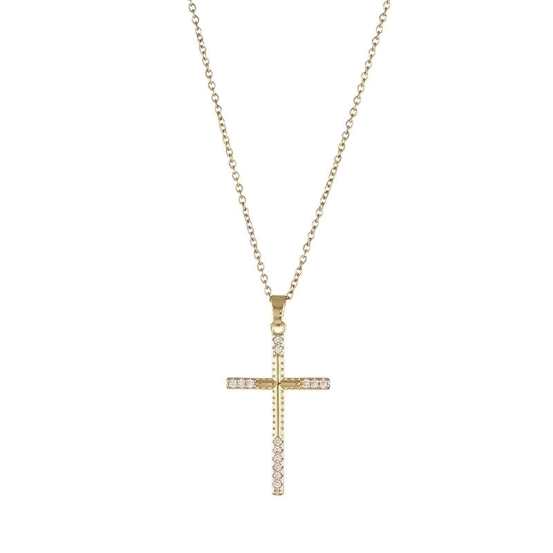Retro Cross Stainless Steel Inlaid Zircon Necklace