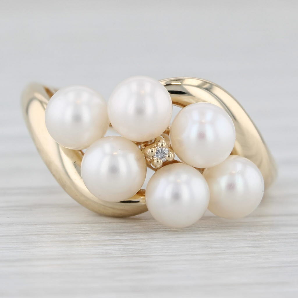 Cultured Pearl Bypass Ring 10k Yellow Gold Size 7
