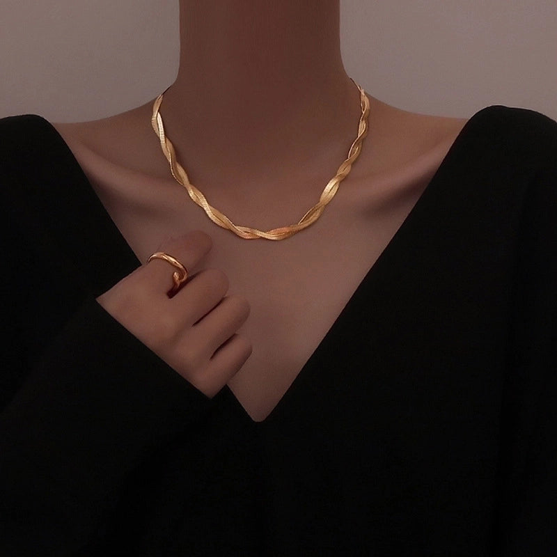 304 Stainless Steel 18K Gold Plated Retro Plating Solid Color Bracelets Necklace
