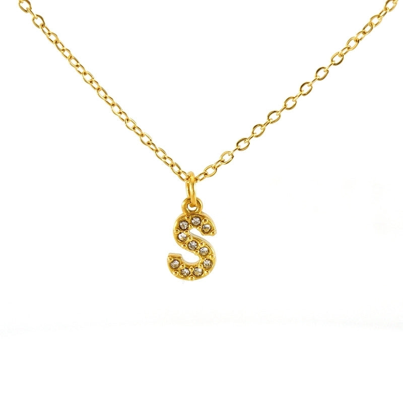 Minimalist Classic Style Letter Titanium Steel Zircon 18K Gold Plated Inlay Pendant Necklace