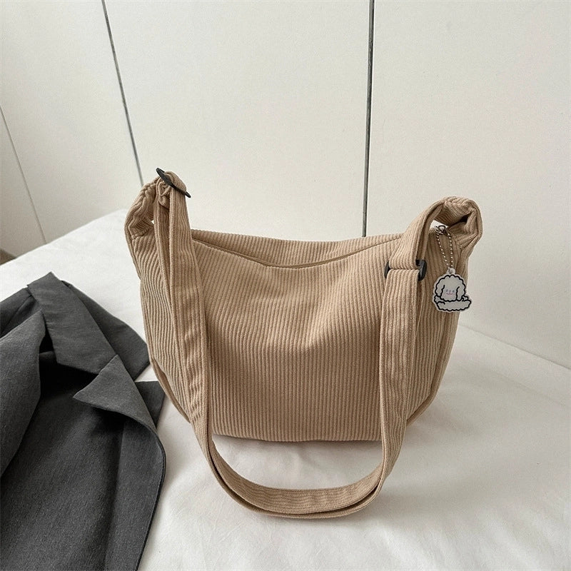 Women's Large Corduroy Solid Color Streetwear Dumpling Shape Zipper Shoulder Bag