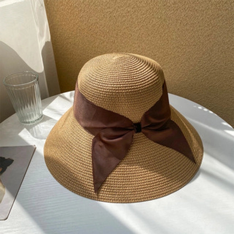 Women's Vacation Solid Color Bowknot Big Eaves Straw Hat