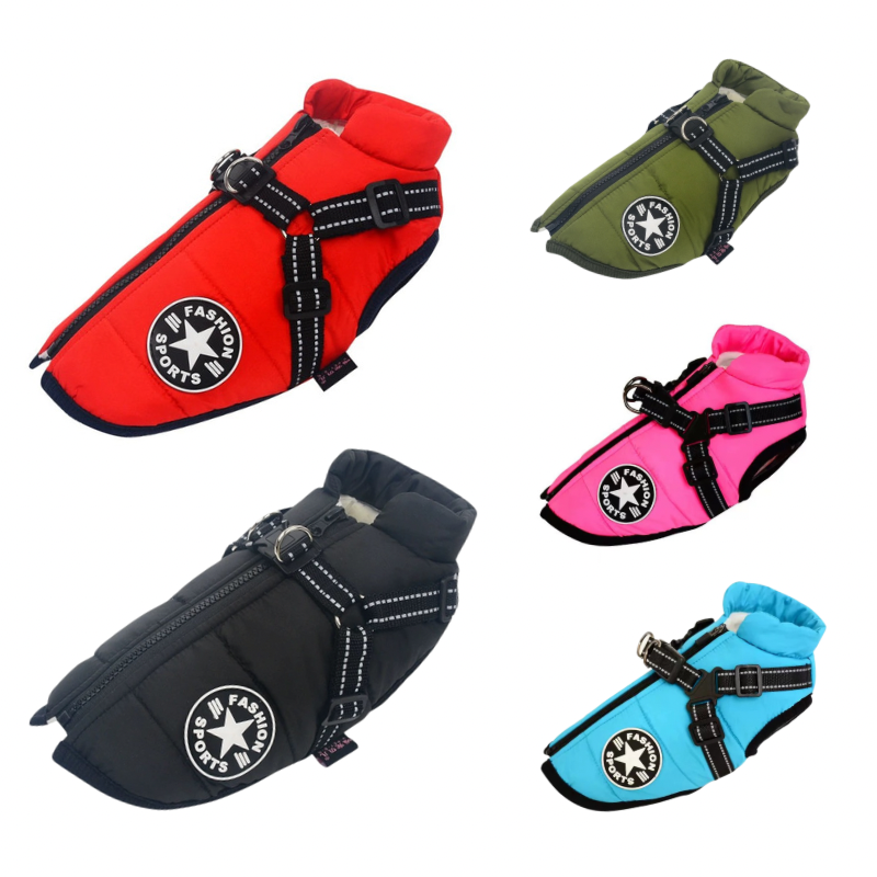 Warm Zipped Dog Jacket Vest Harness