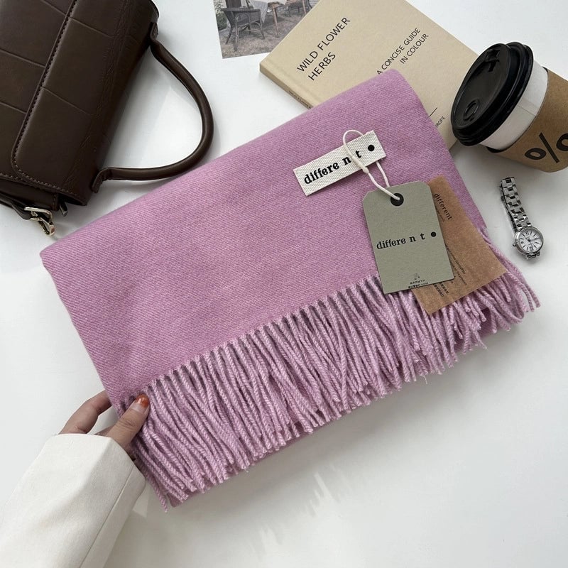 Women's Elegant Retro Solid Color Imitation Cashmere Tassel Scarf