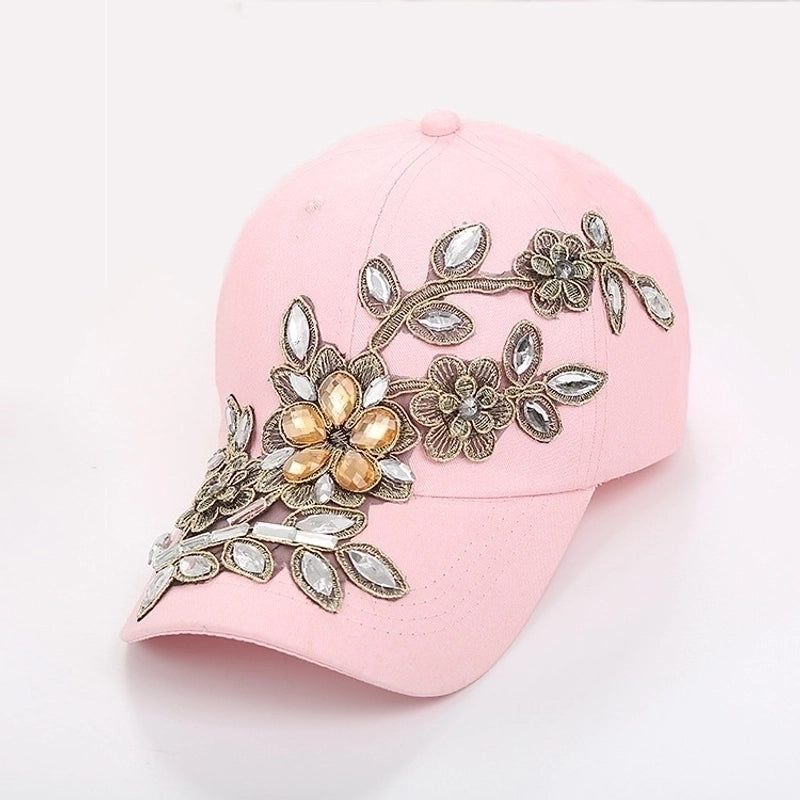 Women's Hip-hop Exaggerated Streetwear Flower Rhinestone Curved Eaves Baseball Cap