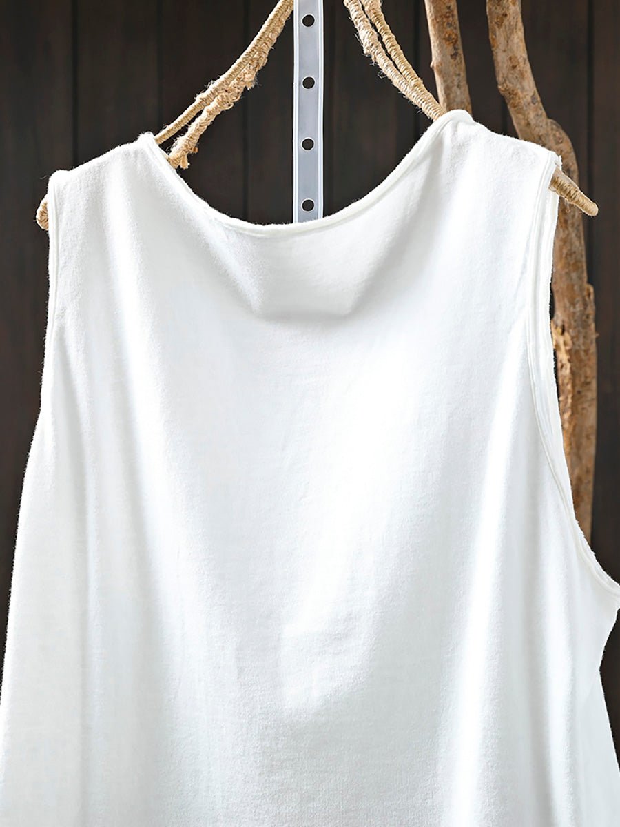 Women Summer Casual Pure Color O-Neck 100%Cotton Vest