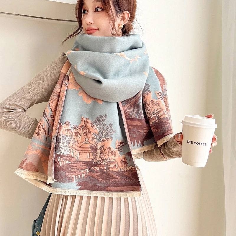 Women's Retro Oversized Flower Polyester Scarf Shawl