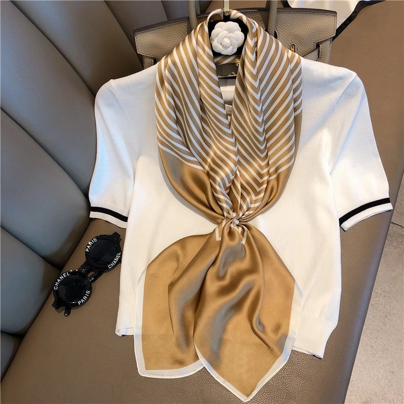 Women's Elegant Vacation Stripe Flower Polyester Silk Scarf