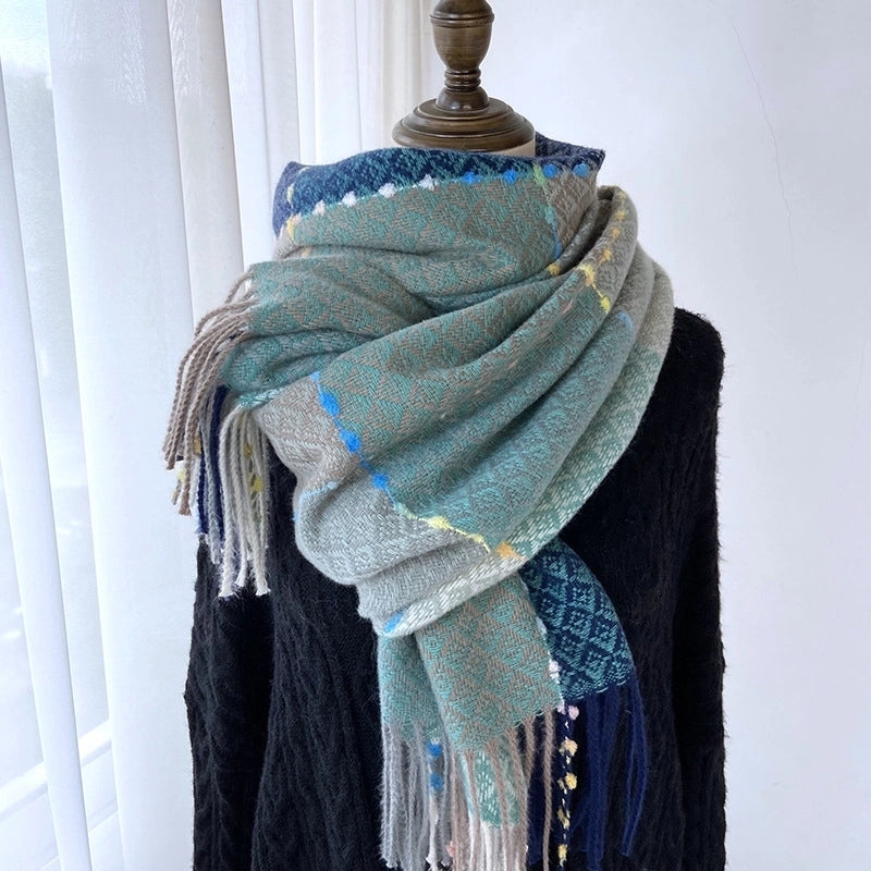 Women's Minimalist Color Block Imitation Cashmere Tassel Scarf