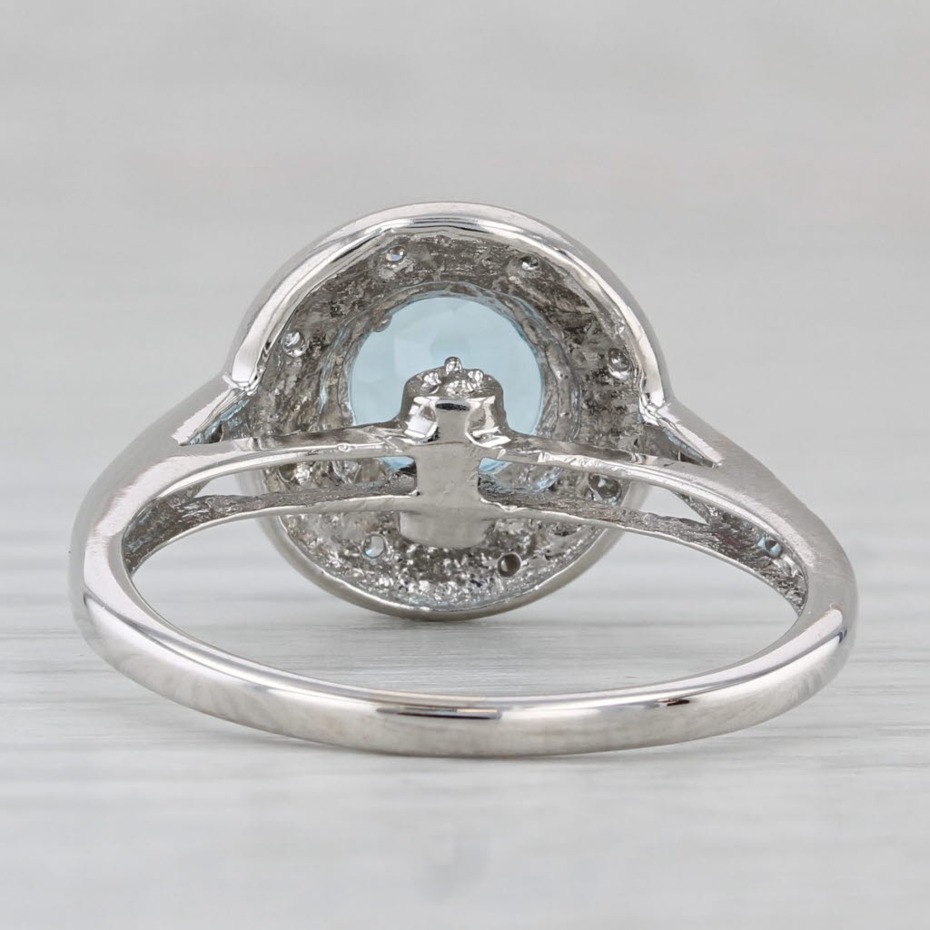 2.33ctw Blue Topaz Diamond Halo Ring 10k White Gold Size 9