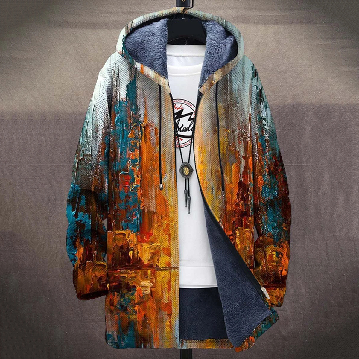 Colorful Oil Painting Thick Long Sleeve Sweater Jacket Cardigan