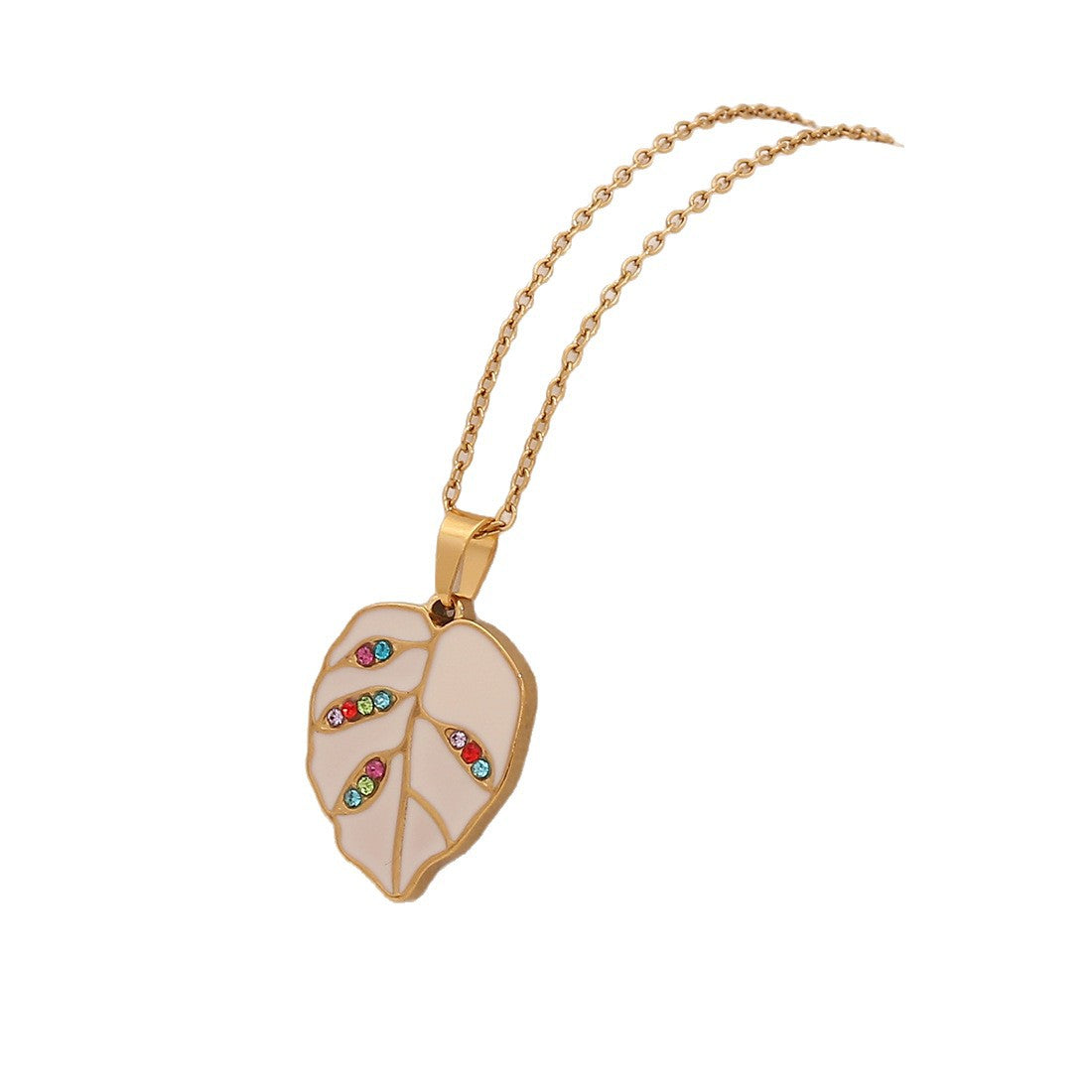Multi-Color Oil-Dropping Leaf Pendant Necklace Fashion Stainless Steel Clavicle Chain Versatile Necklace N1538