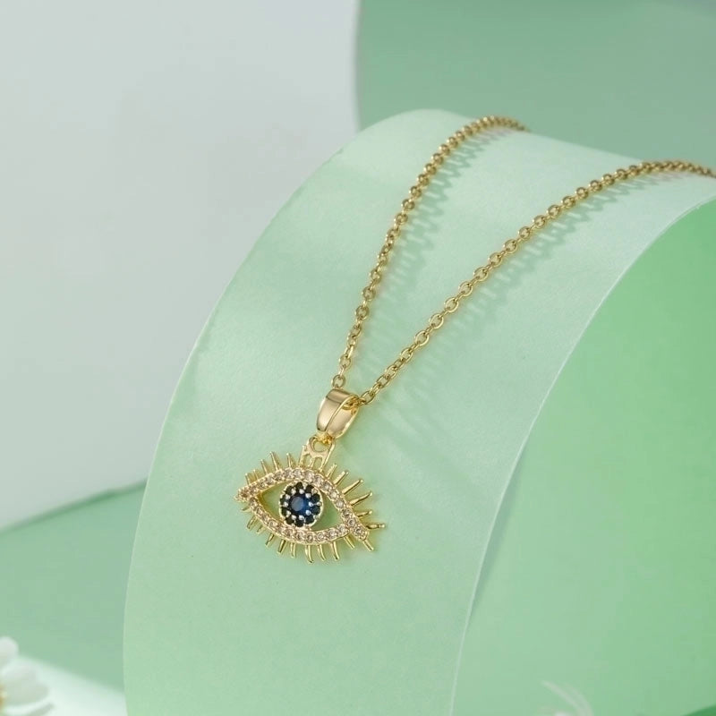 Stainless Steel Titanium Steel 18K Gold Plated Elegant Plating Inlay Maple Leaf Eye Butterfly Zircon Pendant Necklace