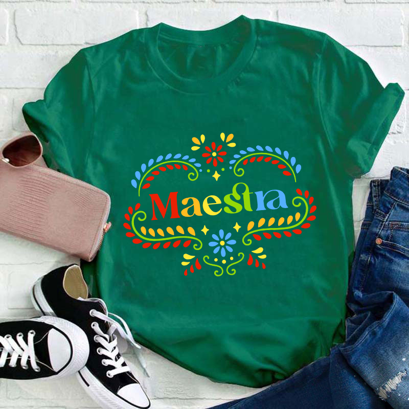 Flower Spanish Maestra Teacher T-Shirt