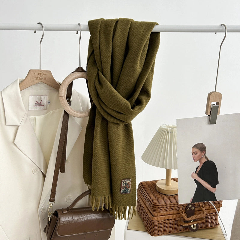 Women's Minimalist Solid Color Imitation Cashmere Tassel Scarf