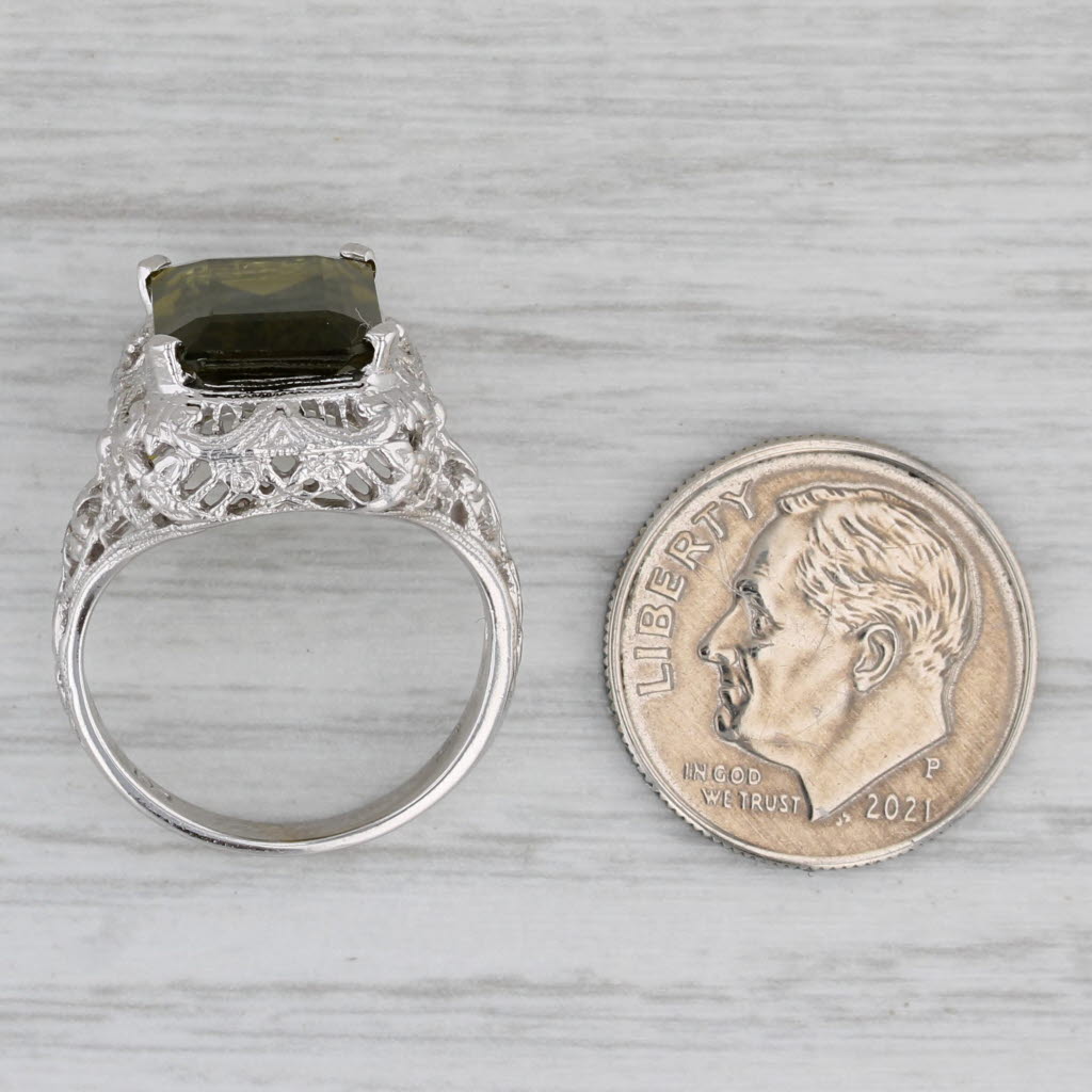 4.40ct Green Tourmaline Solitaire Ring 14k White Gold Filigree Size 5.5
