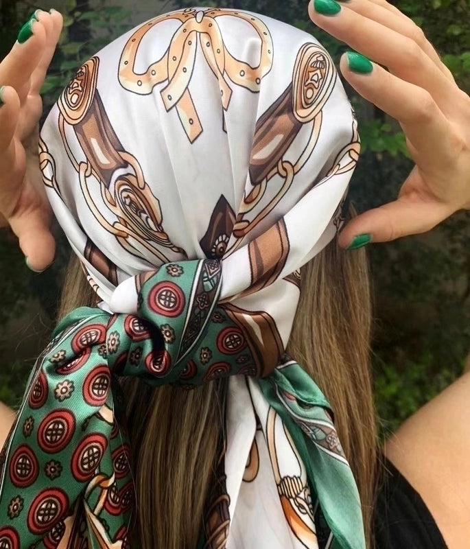 Women's Casual Minimalist Tree Feather Flower Satin Printing Silk Scarf