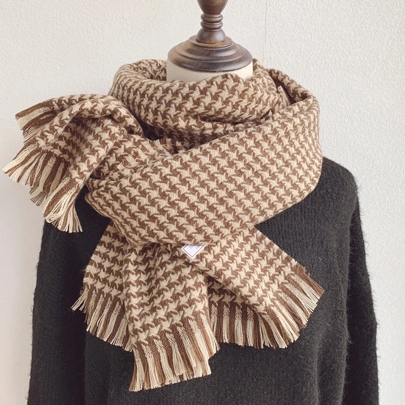 Plaid Niche Scarf Women's Winter New Tassel  Student Warm Shawl Scarf For Men