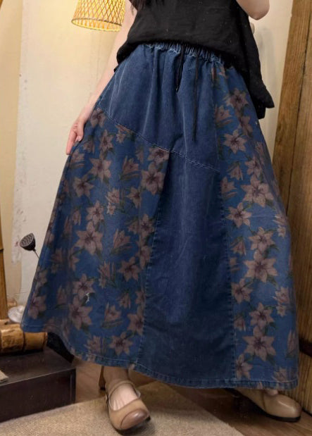 Boho Blue Oversized Patchwork Denim A Line Skirt Summer