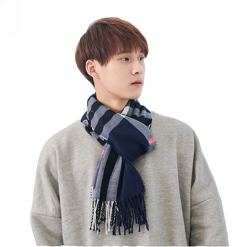 Autumn And Winter New Tassel Men's Scarf Double-sided Cashmere Scarf Long Tassel Warm Lovers Scarf