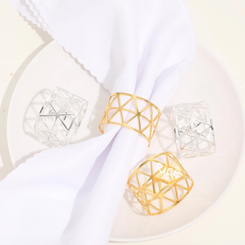 Yiwu Manufacturers Metal Hollow Triangle Napkin Buckle Hotel Banquet Tableware Table Napkin Ring Napkin Ring