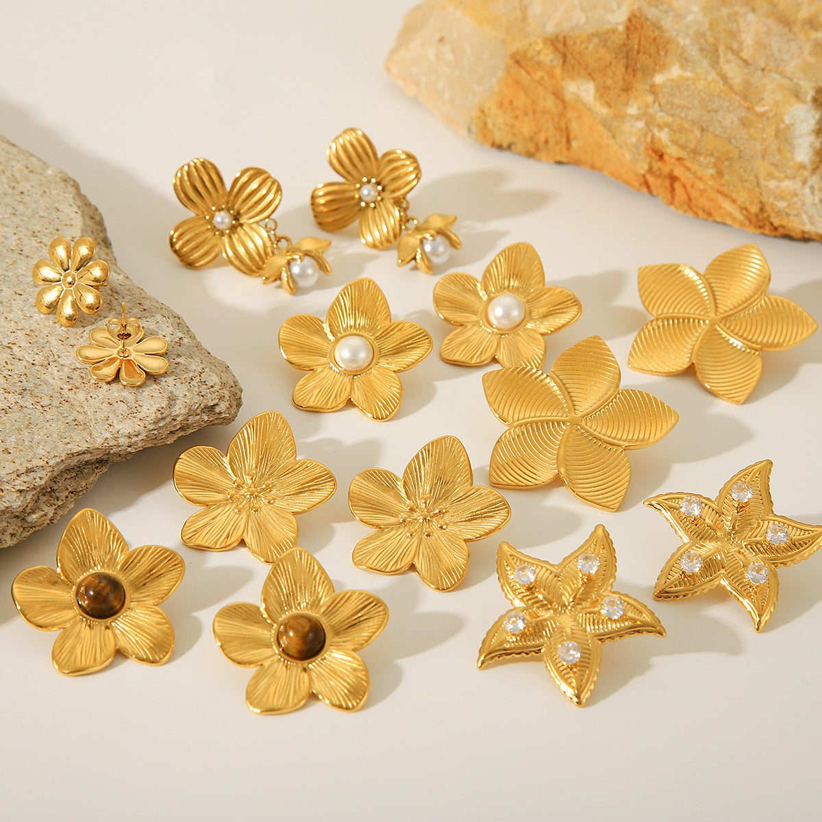IG Style Flower Geometric Stainless Steel Electroplating Earrings