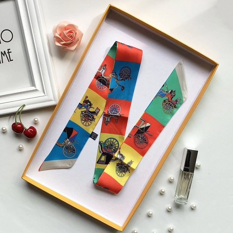 Women's Minimalist Classic Style Color Block Satin Printing Silk Scarf