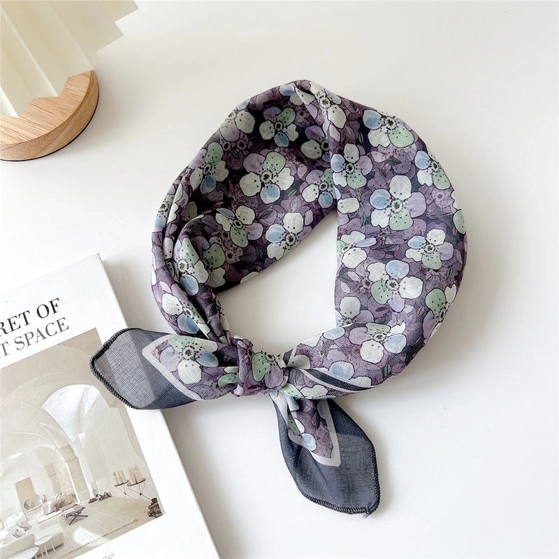 Women's Pastoral Minimalist Flower Cotton And Linen Printing Silk Scarf