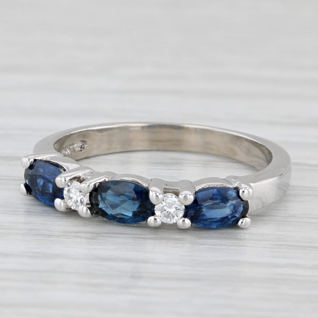 1.13ctw Blue Sapphire Diamond Stackable Ring 14k White Gold Size 5.75
